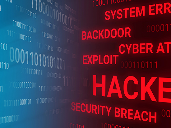 Cybersecurity threat terms like 'hacked,' 'exploit,' and 'security breach,' illustrating the critical need for strong incident response planning during agency privatization.